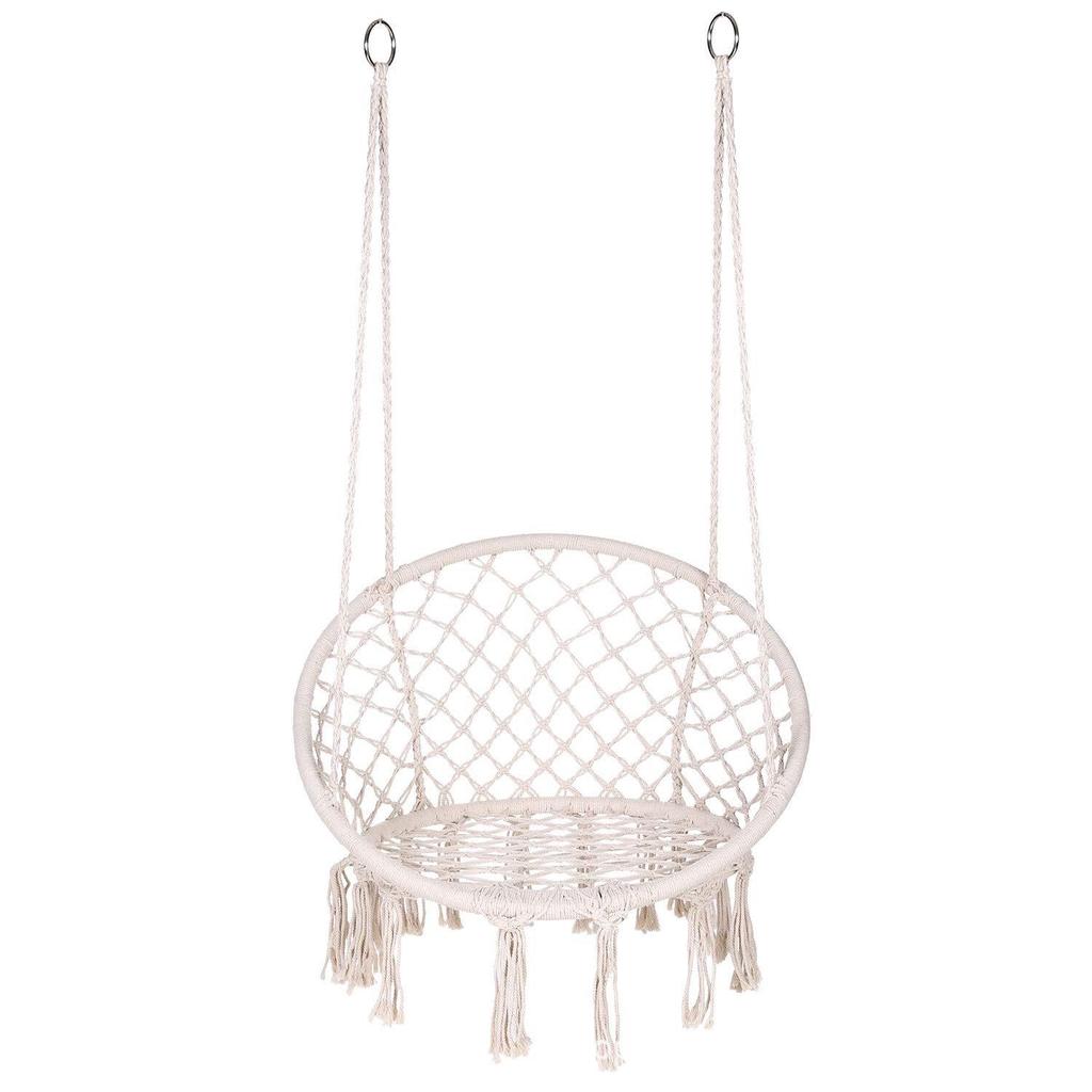 Nordic Style Cotton Rope Hanging Chair with Tassels - Indoor/Outdoor Swing Lounge