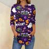 Women's Fashion Loose Button Collar Halloween Print Long Sleeve T-Shirt Top Pullover