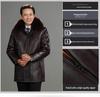 Men's Mid-Length Leather Coat with Fox Fur Collar and Detachable Rabbit Fur Liner – Thick, Warm, Plus Size Jacket for Mid-Aged and Elderly.