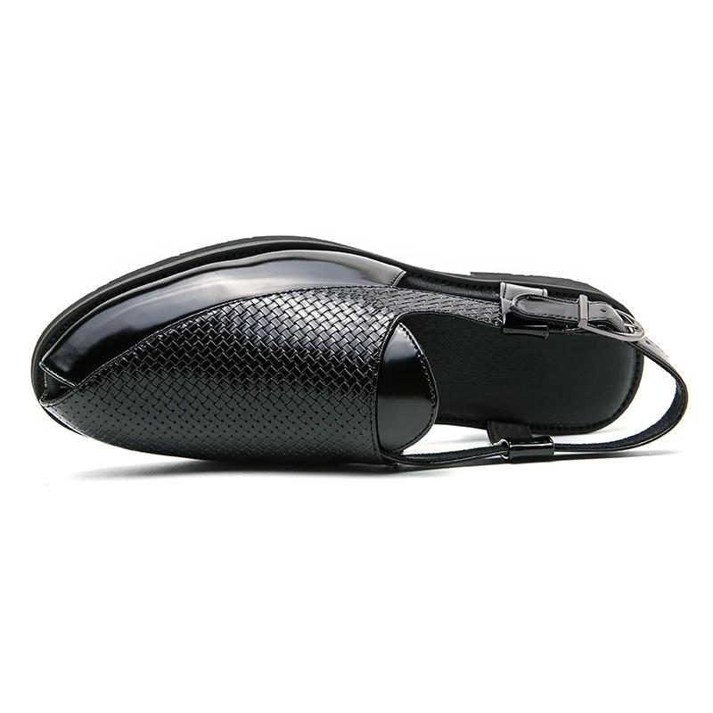 Fashion Sandals for Men Brown Black Pu Buckle Strap Classics Casual Handmade Fashion Men Dress Shoes