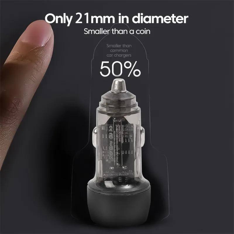48W Car Charger Vehicle Fast Charging Power Adapter Accessories USB Type-C Super Fast Charging Transparent Black Car Charger