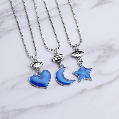 BLUELANS HALSKETTE Wundervoller Herzanhänger Beste Freunde Stern Mond Buchstabe 3 Teile/Satz Liebeskette Schmuck Frauen Geschenk