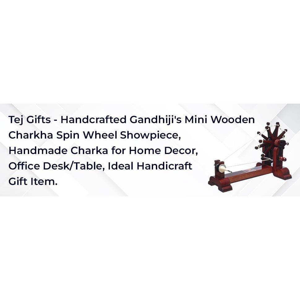Handcrafted Gandhiji Wooden Mini Charkha Spin Wheel Showpiece | Handmade Wooden Charka for Home Décor, Office Desk, Table |