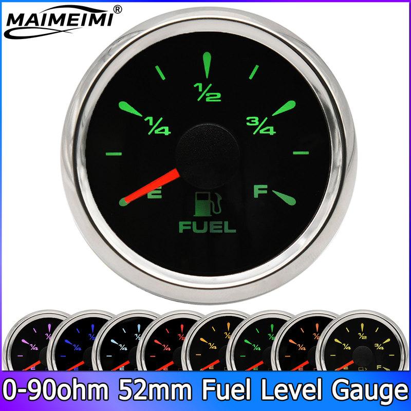52mm Fuel Level Gauge 0-90ohm Meter 8 Color BackLight for Oil Tank Level Float Sensor 0-90 ohm Car Boat Marine Yacht 12V