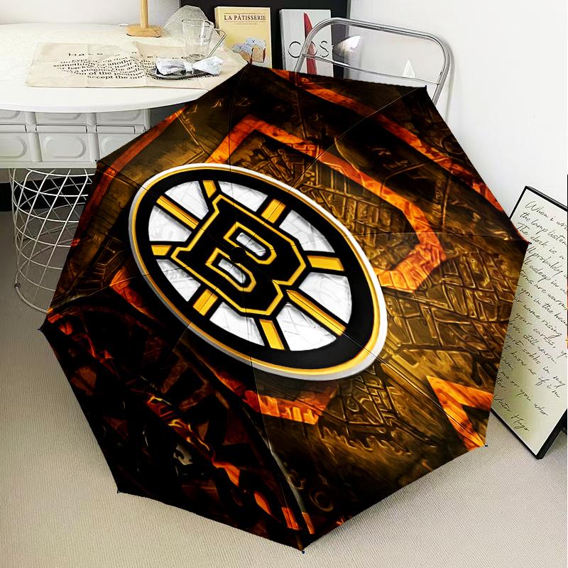 Bruins Emblem Hockey Umbrella Folding Umbrella, Automatic Umbrella 8-Frame for Travel, Camping Use Gift for Halloween Christmas