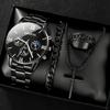 4pcs Set Fashion Mens Watches Luxury Steel Quartz Wristwatch Men Business Sports Wrist Watch Bracelet Necklace Ring Set No Box