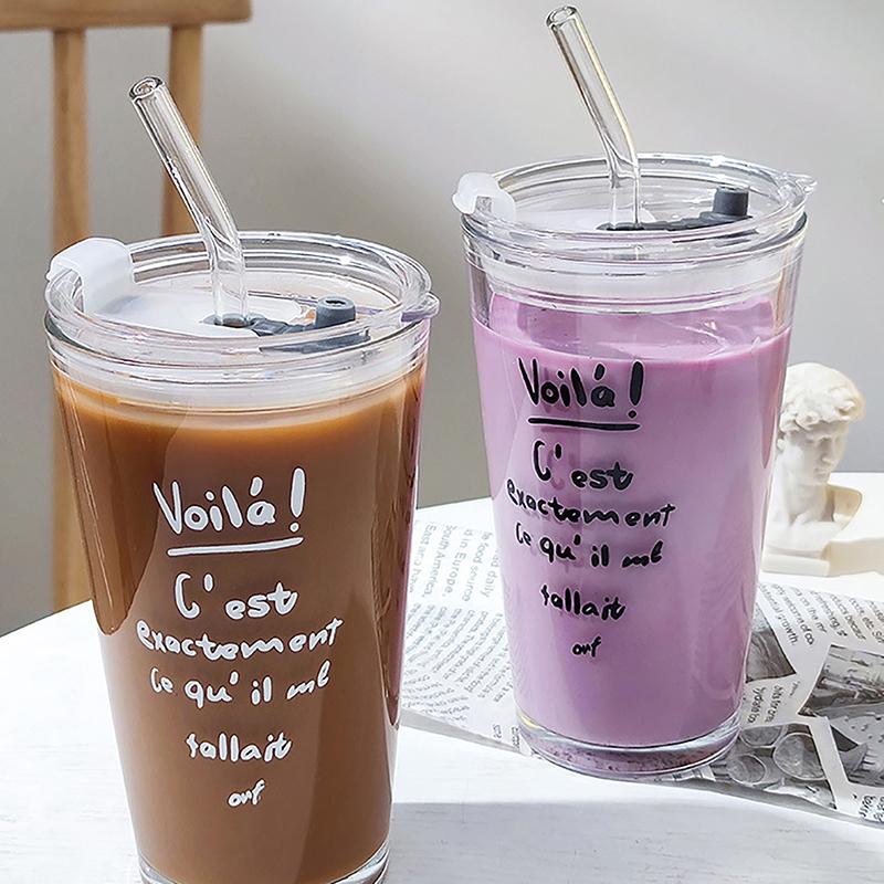 

450 мл стеклянная кружка с соломинкой для кофе, прозрачная кружка для питья молока, воды, чая, сока, с крышкой, посуда для бара, дня рождения
