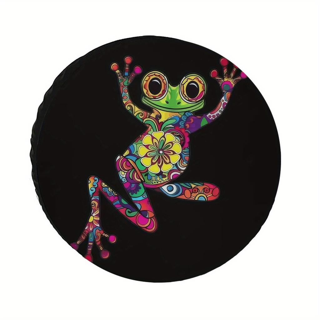 Psychedelic Hippie Frog Spare Tire Cover Polyester Weather Resistant Wheel Protector Trailer RV
