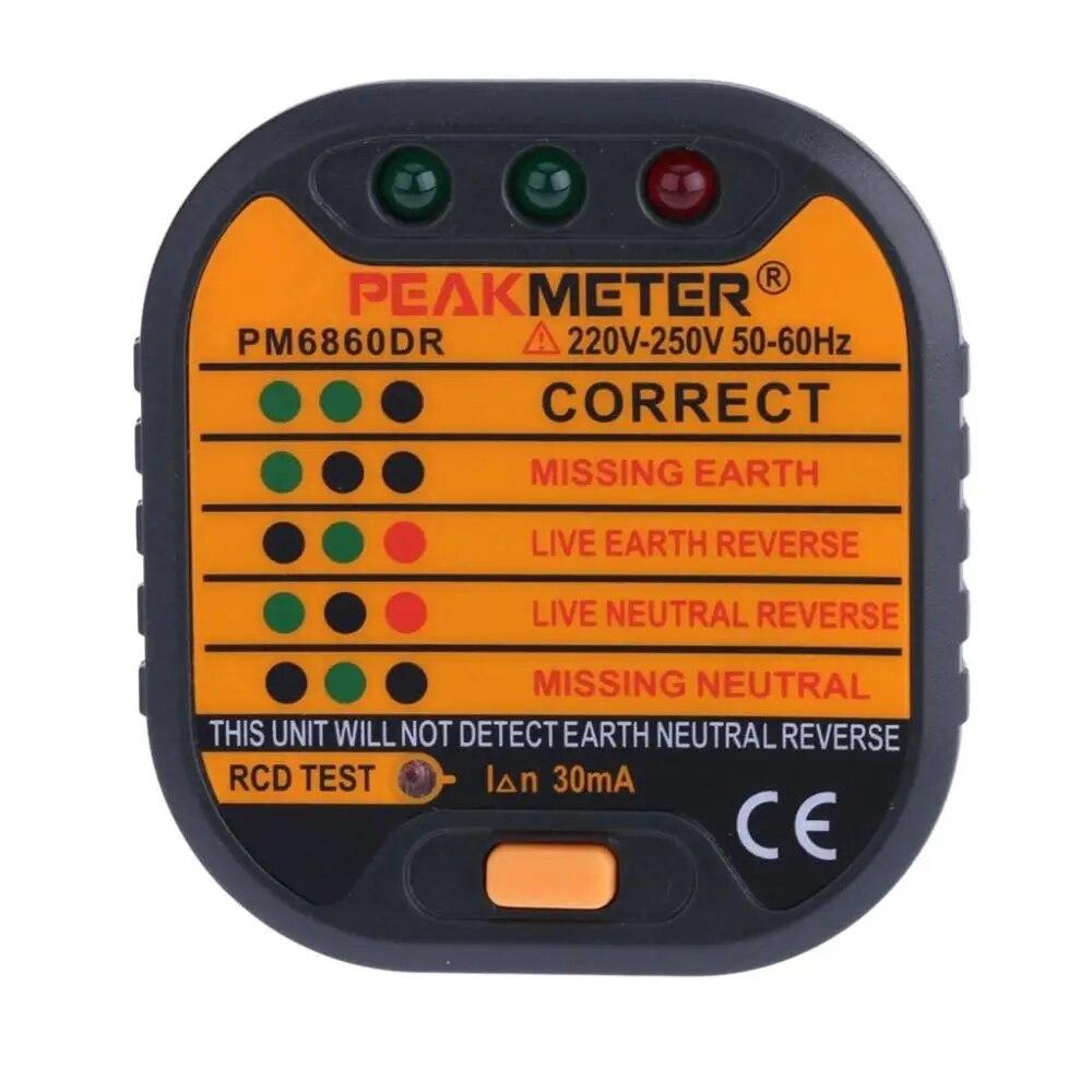 

PEAKMETER-Socket Tester 6860DR 220-250V Automatic Socket Tester Diagnostic Tool Neutral Live Ground Line Test RCD Test