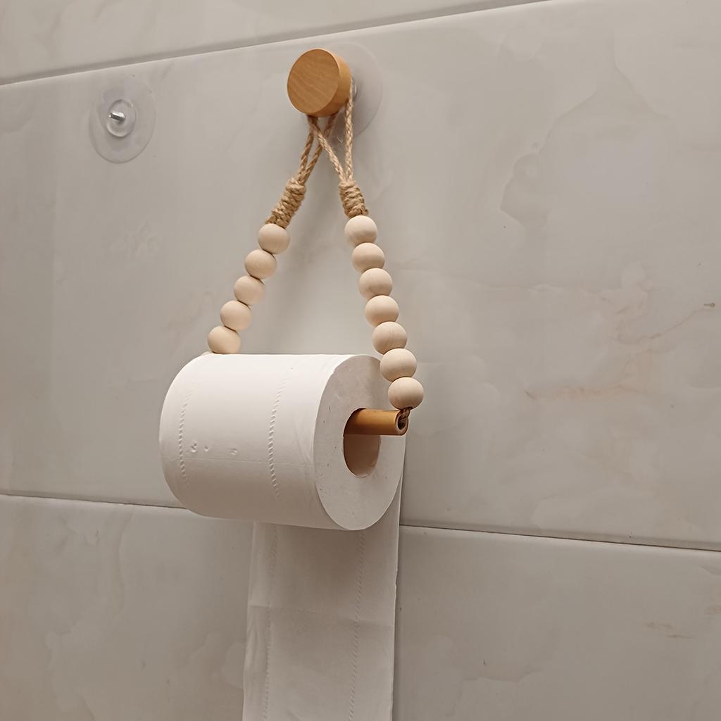 No-Drill TP Holder - Rustic Wood & Jute Cord, Easy Wall Install. Fits Standard Rolls. Natural Bathroom Decor.