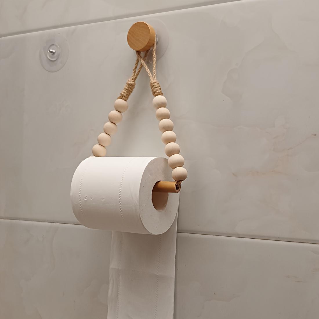 

1PC Non-punching Roll Paper Storage Rack Rural Wind Hemp Rope Wooden Ball Combined with Paste Installation, Toilet Paper Holder, Bathroom Accessories