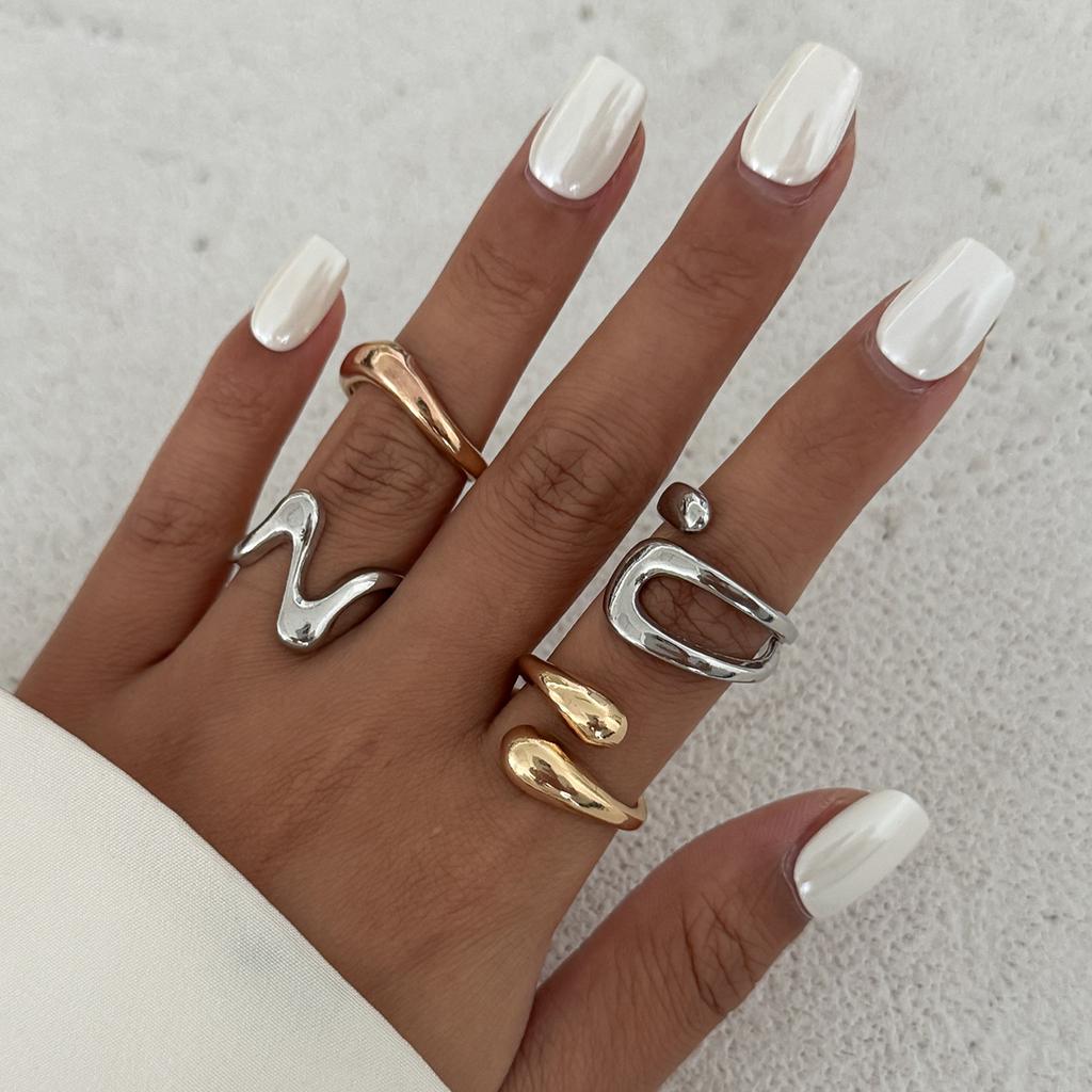 Vintage Smooth Adjustable Joint Open Rings for Women Exaggerated Gold Color Geometric Finger Rings Hip Hop Daily Jewelry Gift New
