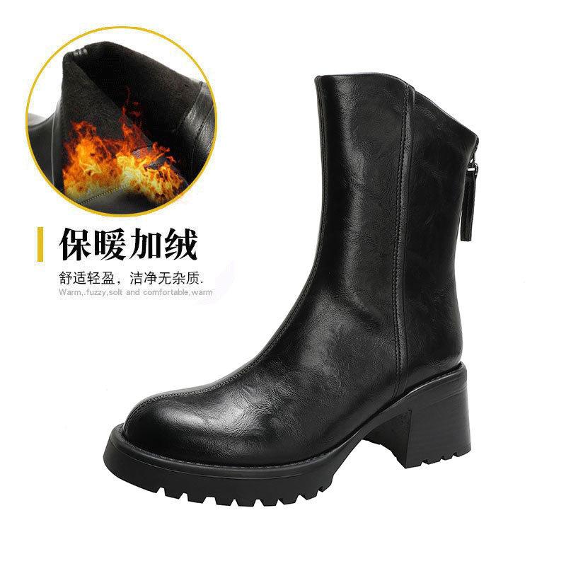Coarse Heel Martin Boots Autumn/Winter Thick-soled British Short Boots High Heel Oblique Medium Boots