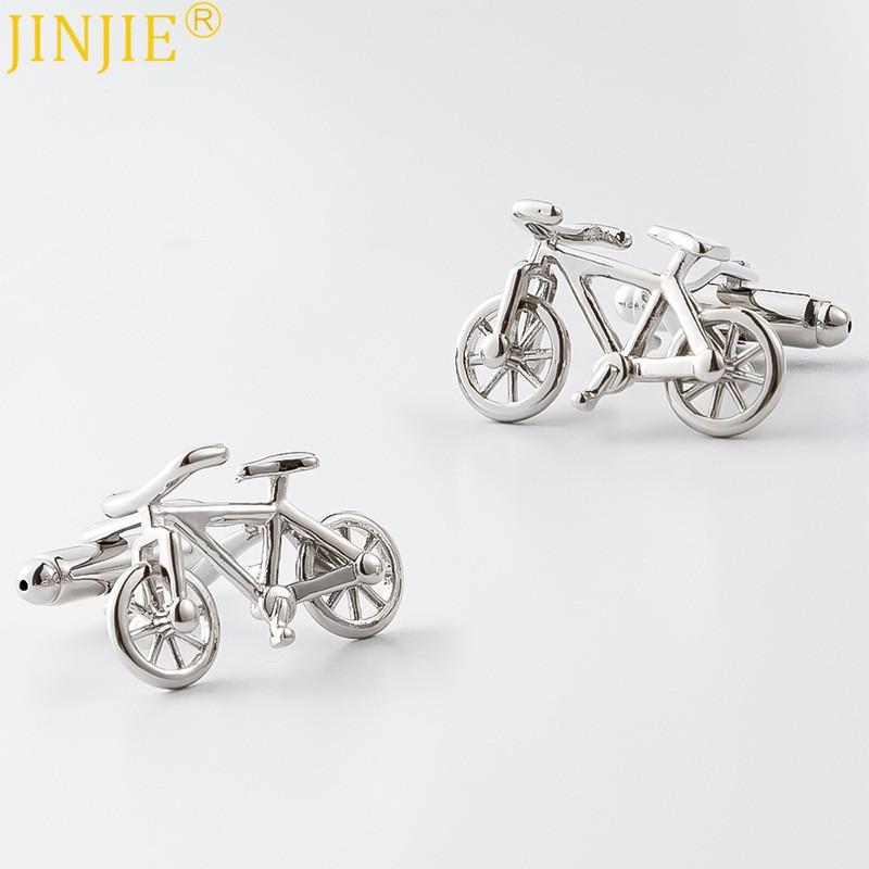 Electroplated Silver Metal Bicycle Shaped Cufflinks Men s French Shirt Pure Natural серебряный