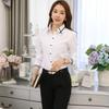 Fleece-Lined White Long-Sleeve Shirt for Women - Korean Slim Fit, Warm and Thickened for Autumn/Winter.