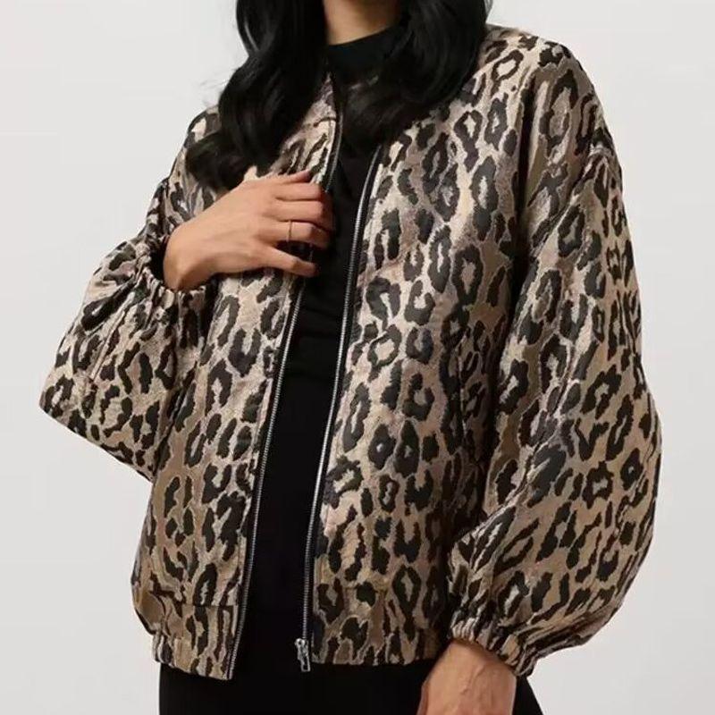 Autumn New Arrival Fashion Wind Foreign Trade Women's Clothing Fashion Simple Leopard Print Street Fashion Zipper Loose Jacket Coat