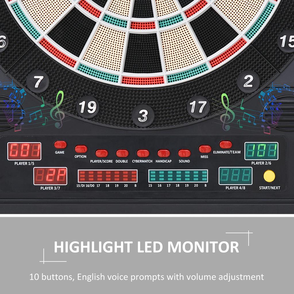 Electronic Dartboard Set, 27 Games Modes and 202 Variations, LED & 12 Soft Tip Darts and Cabinet to Storage