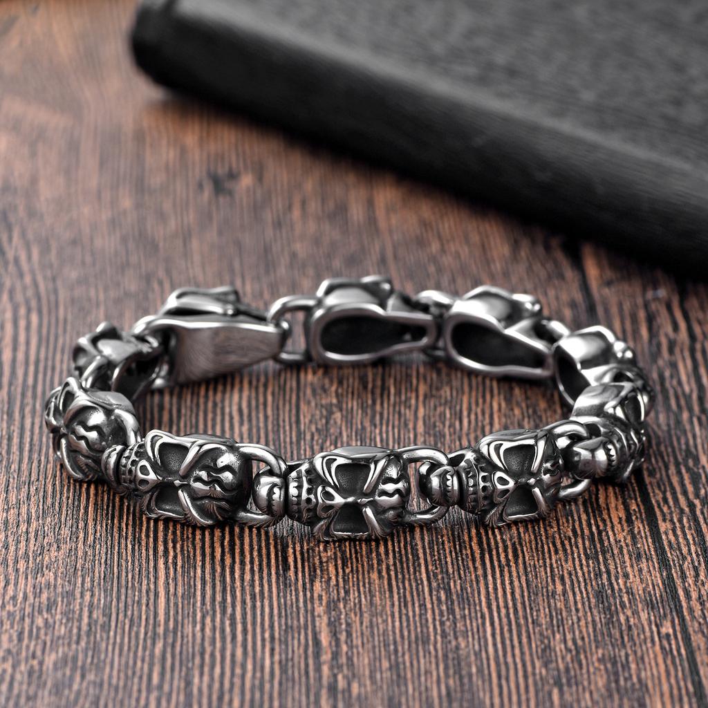 Hot Selling Fashion Bracelets Stainless Steel Skull Bracelet Punk Full Skull Head Biker Bracelet