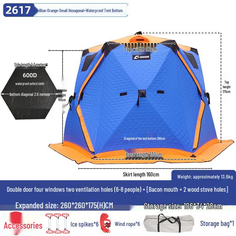 Hexagonal Winter Ice Fishing Tent - Cotton, Thickened, Warm, No-Assembly Needed