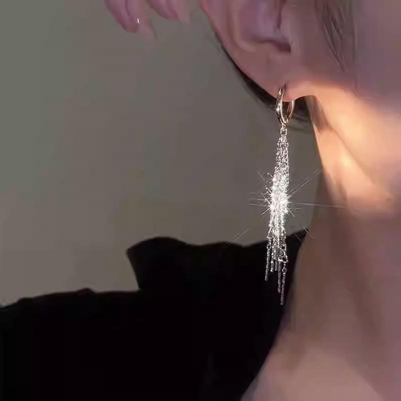Shiny Long Tassel Glitter Drop Earrings for Women Fashion Long Chain Dangle Earring Wedding Party Jewelry Gifts
