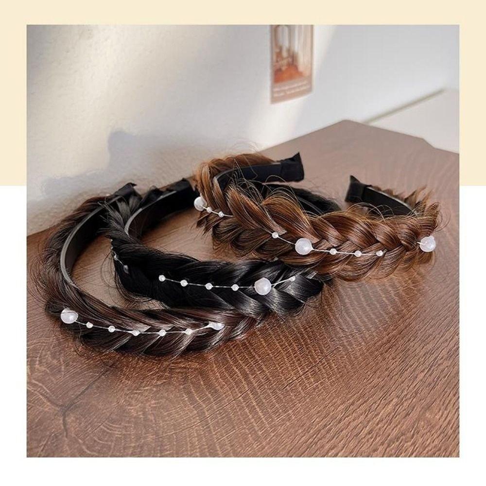 Stretch Design Synthetic Twisted Wig Headband Retro Style Fishbone Braid Headband Student