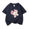 Kids Cotton T Shirt Adorable Mouse With Bow  Flower Print Crew Neck Short Sleeve Tee Casual Boys Girls Summer Tops