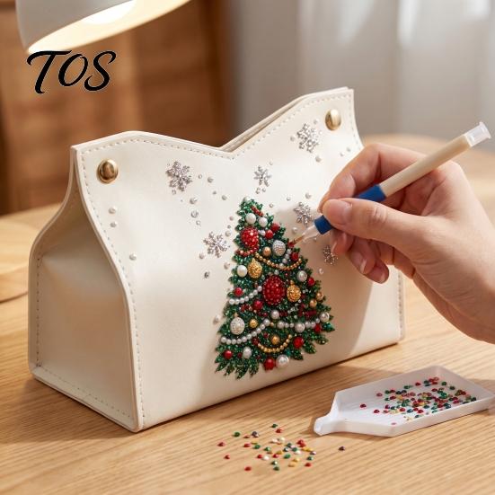 Festliche Raumdekoration DIY Weihnachten Diamantmalerei Taschentuchbox, Funkelnde Strasssteine PU-Leder Servietten Bastelsets für Jugendliche Halter, Rechteckige Aufbewahrung