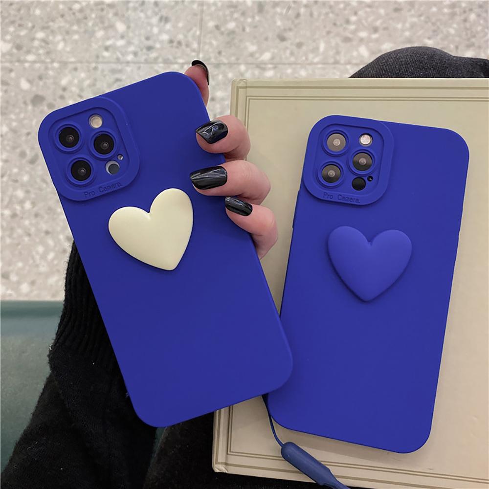 3D Wine Red Matte Cute Love Heart Soft Phone Case For iPhone Air 12 11 13 14 15 16 17 Pro Max Lovely Silicone Back Cover Case
