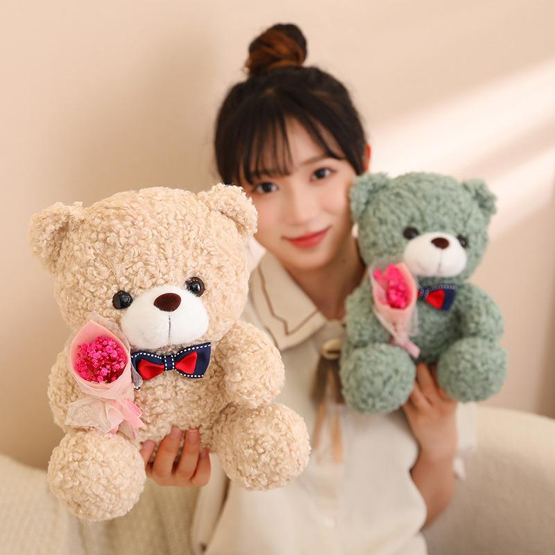 Cute rose teddy bear doll plush toy bear hug bear doll girl sleeping soothing rag doll