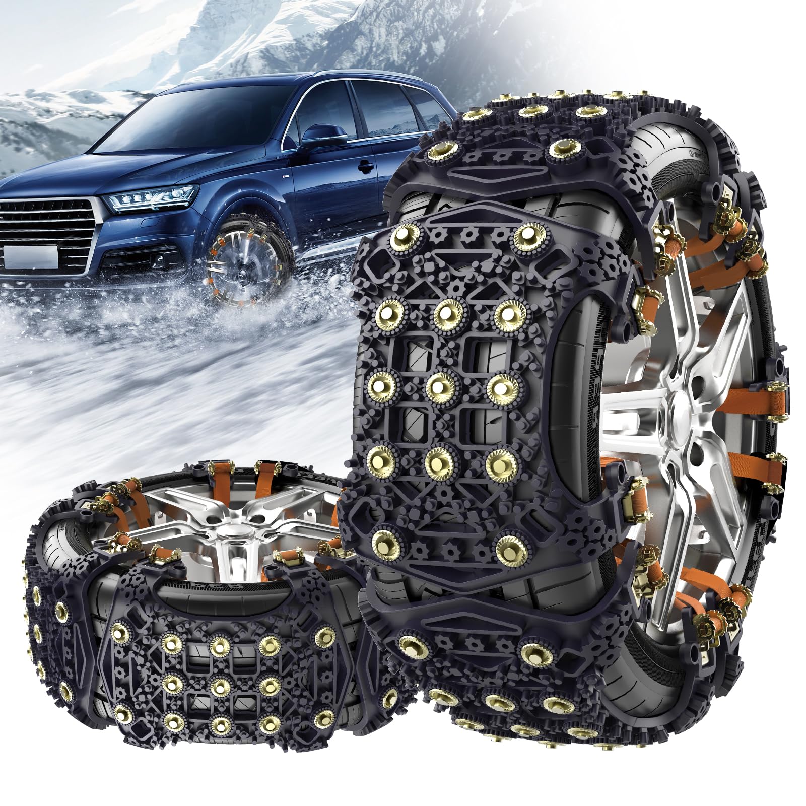 

Oziral Tire Chains with Steel Pins and Car Tire Snow Chains for Light No Jacking Easy Universal Adjustable Fits Winter Snowy Icy Snow Emergency