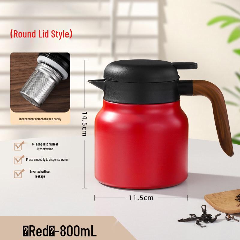 Portable Large Capacity Stainless Steel Tea Stewing Pot with Wooden Handle and Water Separator
