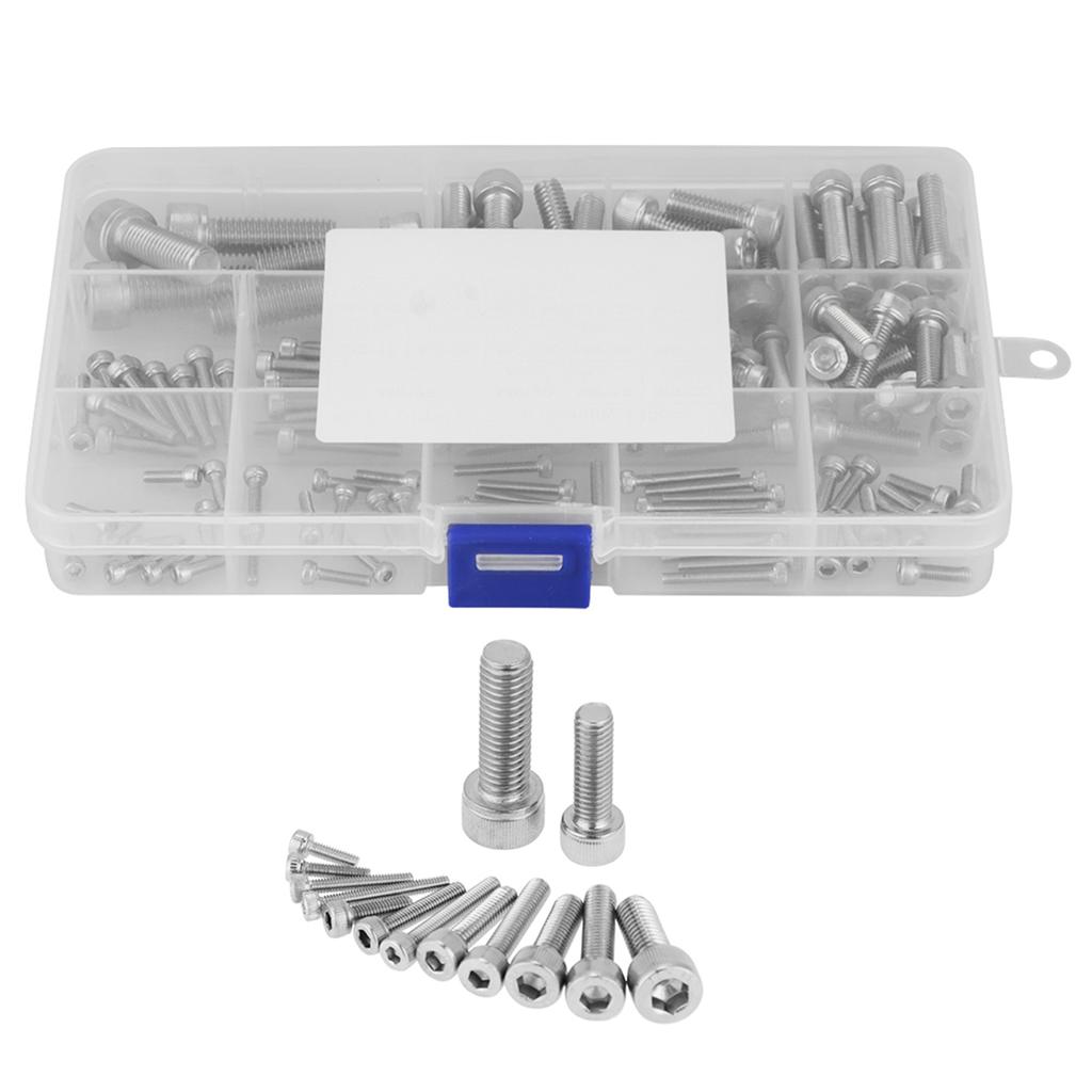 135pcs M2.5 M3 M4 M5 M6 M8 304 Stainless Steel Hex Socket Head   Screws Set, 304 Stainless Steel Hex Socket Head   Screws with Transparent Storage