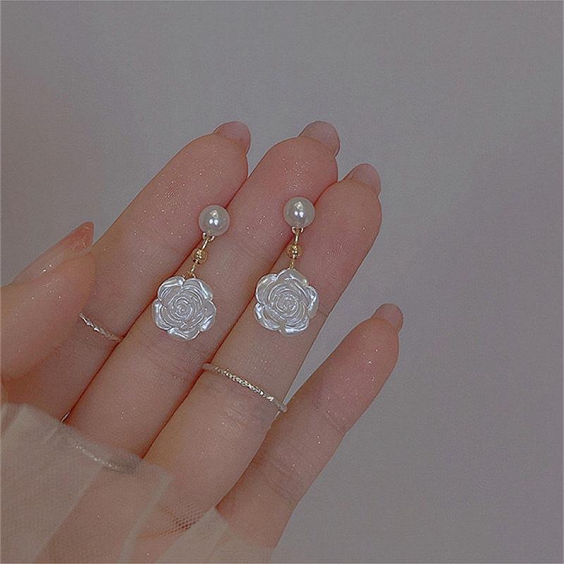 Rose Earrings Natural Freshwater Pearl Earrings 18K Korean Version Small Fresh and Sweet Flower Stud Earrings Ins Women 2026