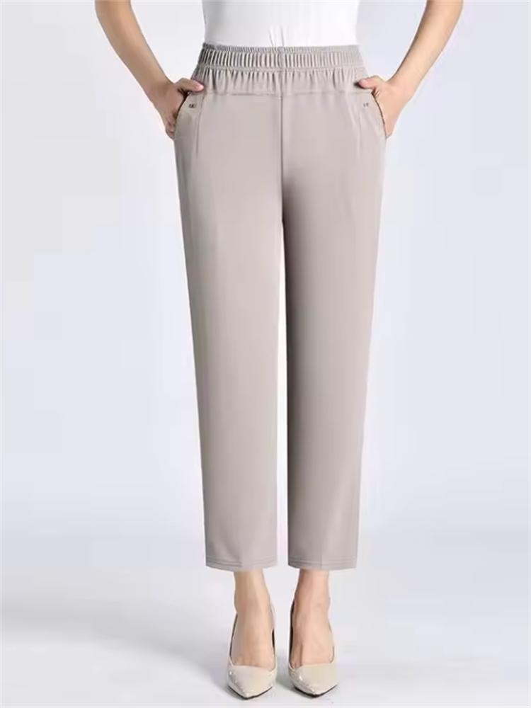 8XL Women Summer Pants Plus Size  Elastic High Waist Casual Ninth Pants Middle-aged Elderly Female Straight Mom Pants