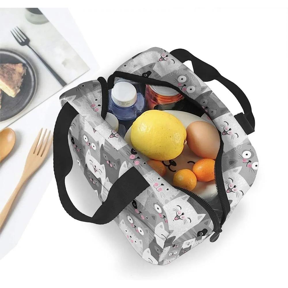 Geantă de prânz pisici gri drăguțe, cutie de prânz izolată, cooler reutilizabil, geantă termică pentru masă pentru femei, fete, muncă, școală, picnic