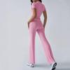 2025 European & American Women's Spring/Summer Solid Color Round Neck Set - Short Sleeve Top & Long Pants