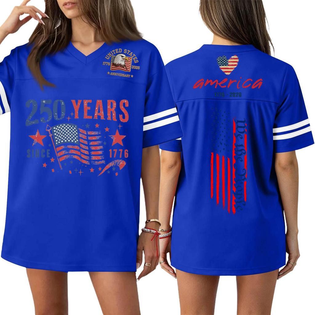 Damen Casual Mode V-Ausschnitt Sport Unabhängigkeitstag Druck Kurzarm Sport T-Shirt Top