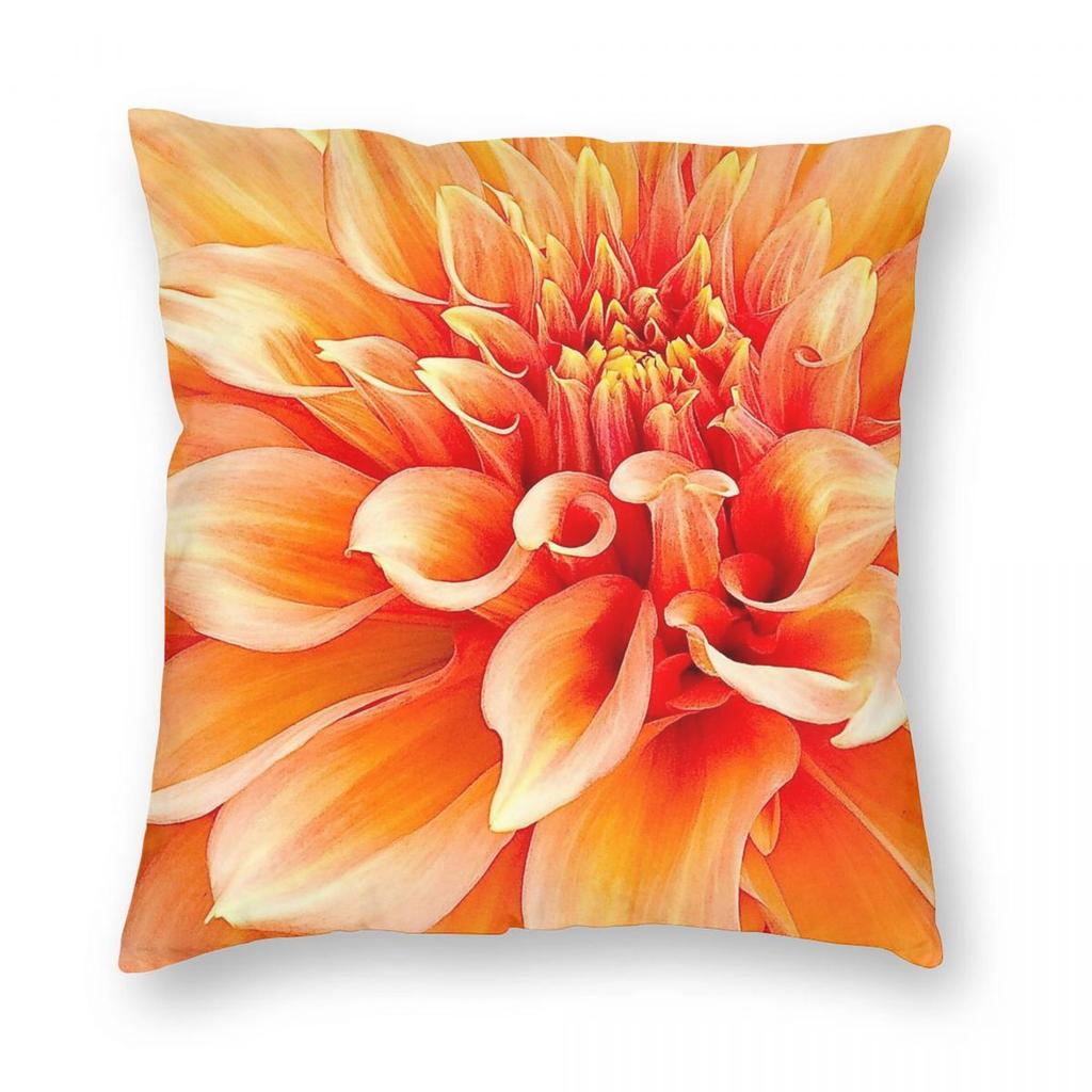 Dahlia In Orange Square Pillowcase Polyester Linen Velvet Printed Zip Decorative Throw Pillow Case Home Cushion Case