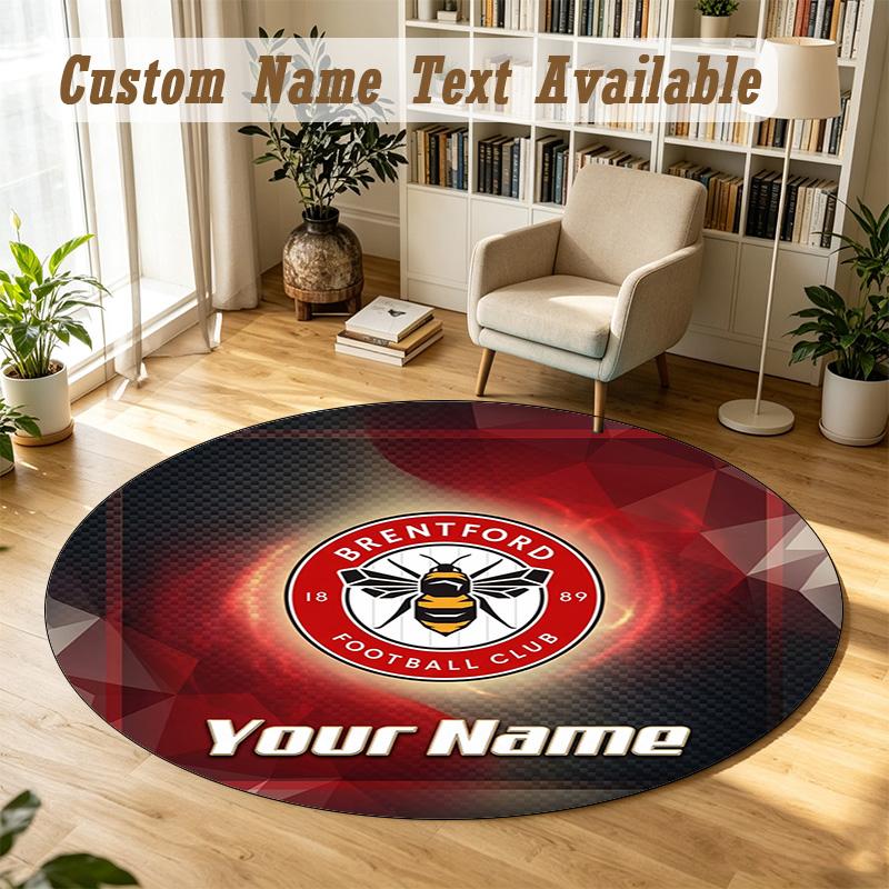 Round Rug Custom NameBrentford Football Pattern Non Slip Carpet Home Floor Decor