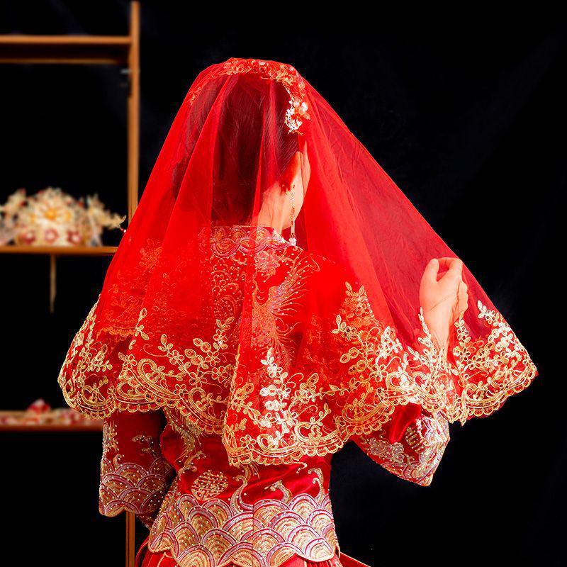 Red Translucent Bridal Veil for Chinese Wedding Xiuhe Dress