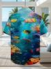 Herren Casual Hemd mit Unterwasserwelt-Print im tropischen Stil - Kurzärmelig, Knopfleiste, Helle Farben, Geeignet für Outdoor und Freizeit