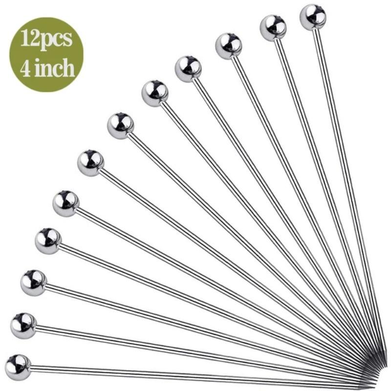 

12Pcs Stainless Steel Cocktail Picks for Drinks Martini Olive Bloody Mary Bar Toothpicks Drink Garnish Appetizer Fruit Skewers