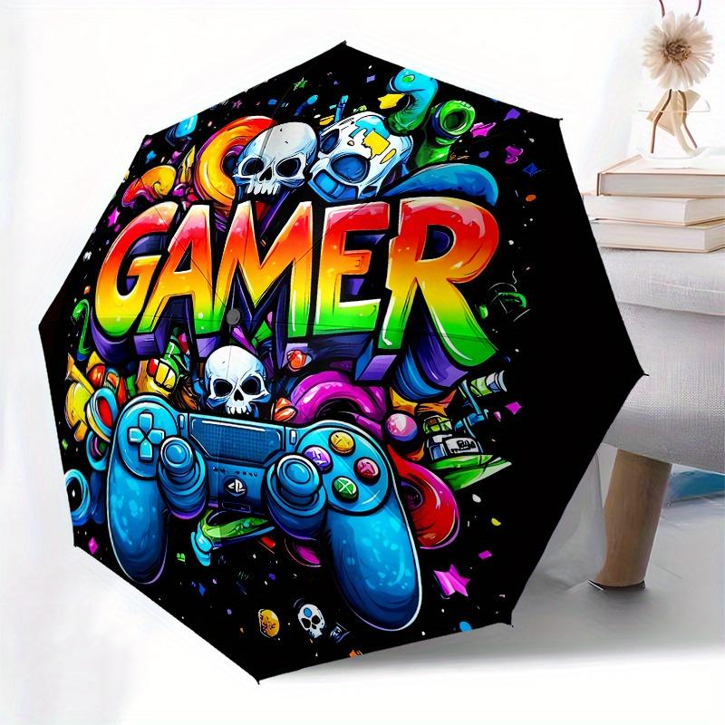 Gamer, Controller Automatic Folding Umbrella  8 Ribs, Durable Iron Frame, Bright Color Pattern Compact Travel Umbrella, Suitable for Outdoor