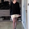 Lazy wind V-neck knitted sweater women's new autumn and winter wear loose and thin high-end long-sleeved top