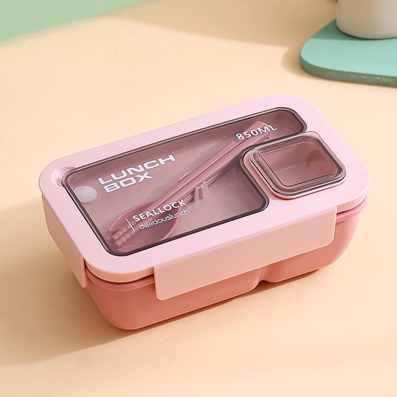 Nordic-Style Stainless Steel Lunch Box with Compartments, Fork, and Spoon - Microwave Safe