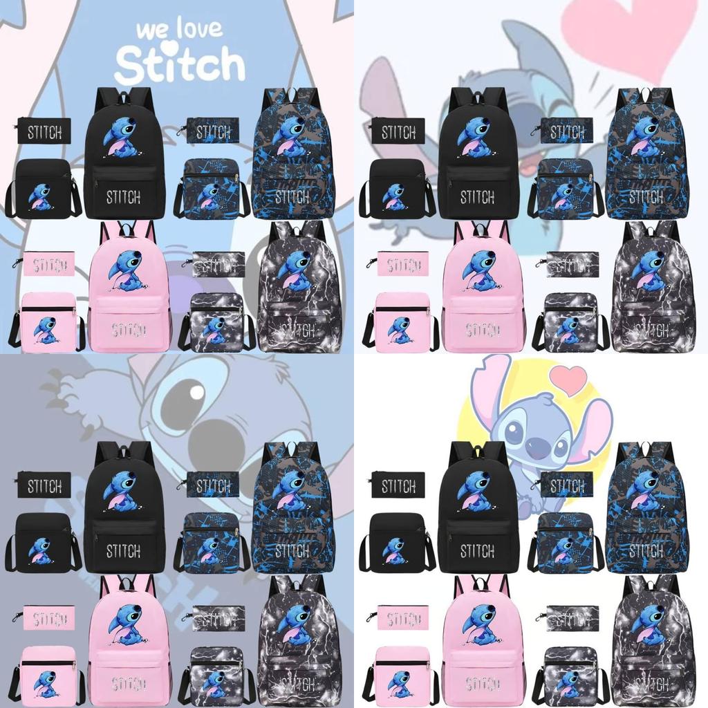Stylish Black Stitch Backpack Set With Versatile Shoulder Bag And Pencil Case For School