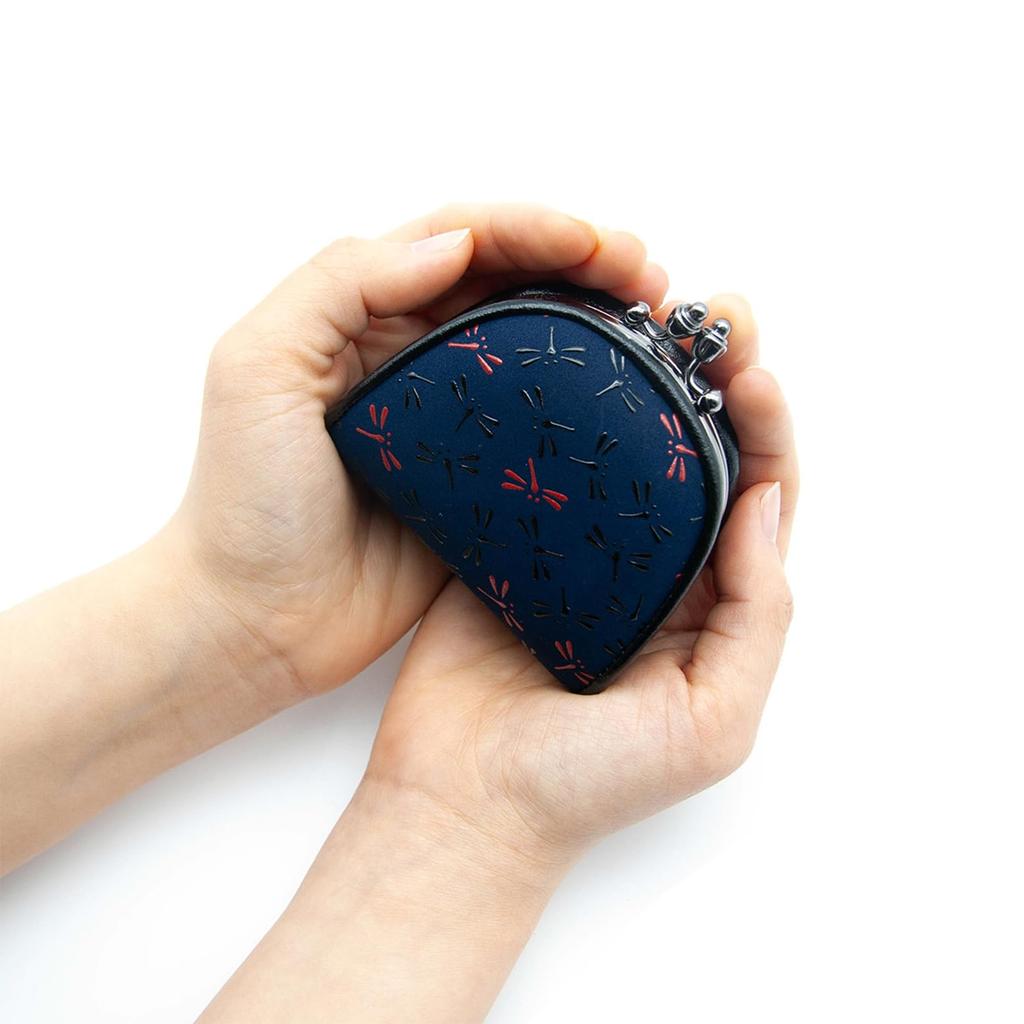 [Inden-ya] Inden-ya Inden Coin Purse, Nagomi Dragonfly Design, Traditional Craft, Koshu Inden Deer Leather, Lacquered, Original Brand (No. 7518)