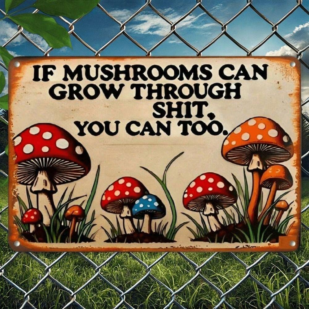Metal Poster Mushroom Decor, Vintage 2D Sign for Wall, Funny Home Garden Art