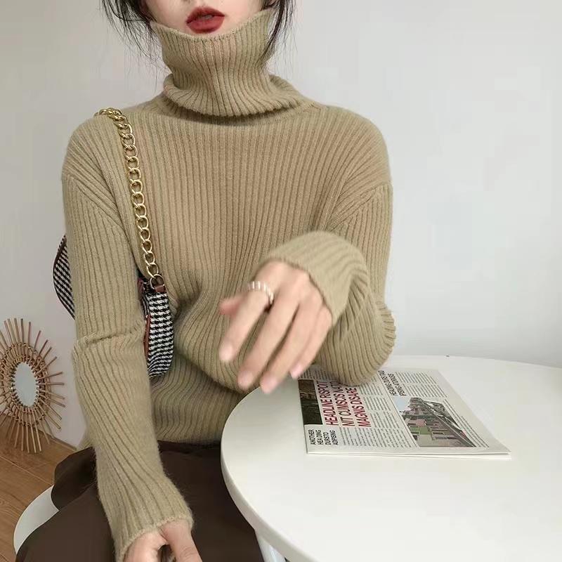

Осень-зима водолазка вязаный женский свитер утолщенный свободный повседневный низ рубашки топы новый базовый трикотаж однотонный пуловер свитера 1545 One Size хаки