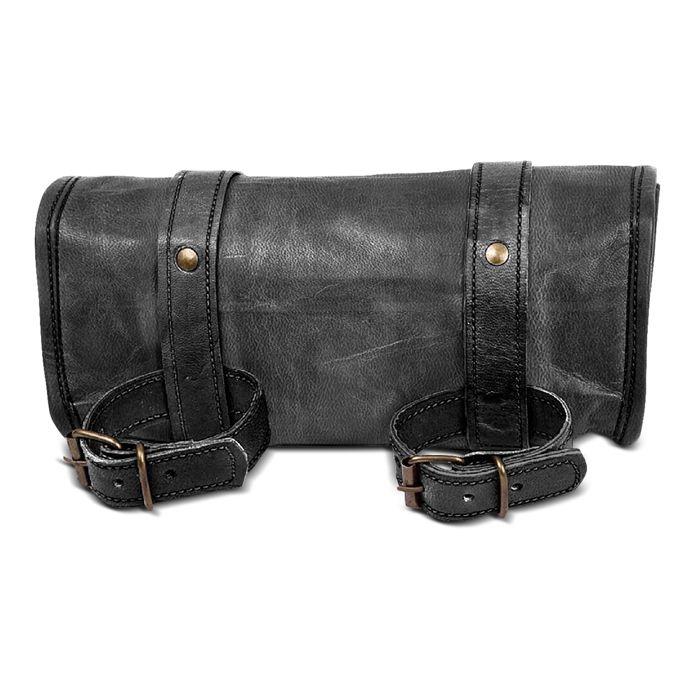 Sacoche à outils ronde cuir pour Moto Custom Retro Scrambler LR3 noir